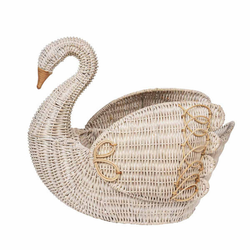 Juliska Provence Rattan Swan Whitewash Basket