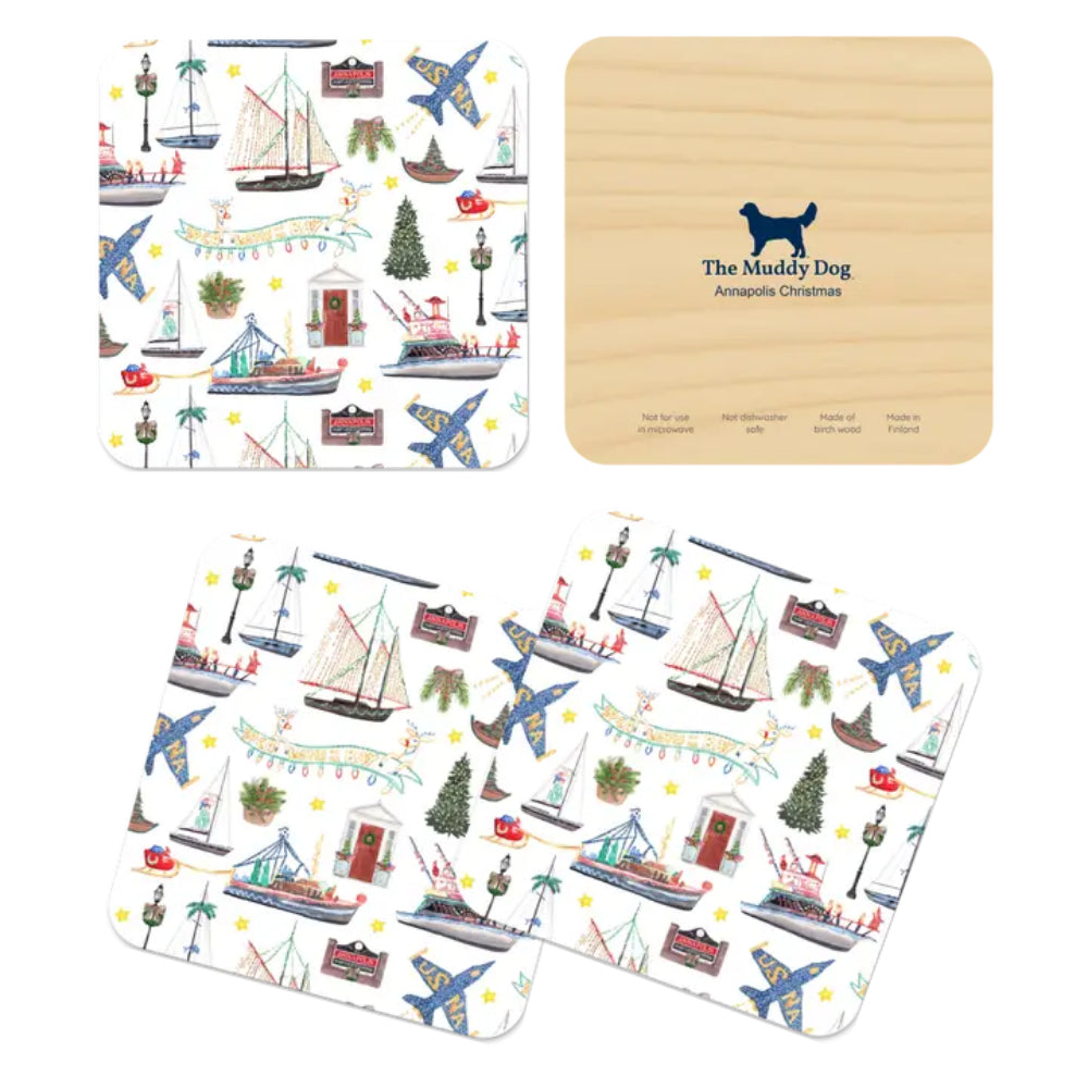 A set of coasters from the muddy dog on a white background. 