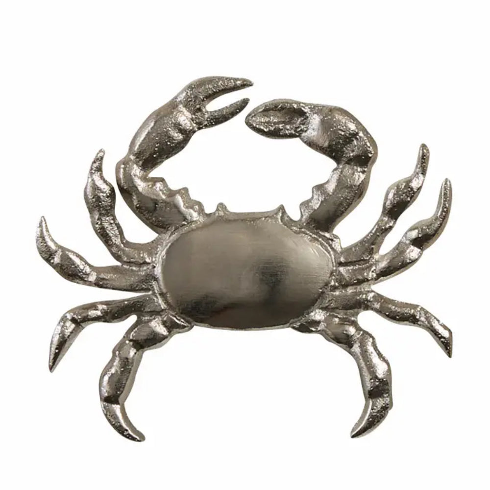 Crab Napkin Ring with silver color on white background. 