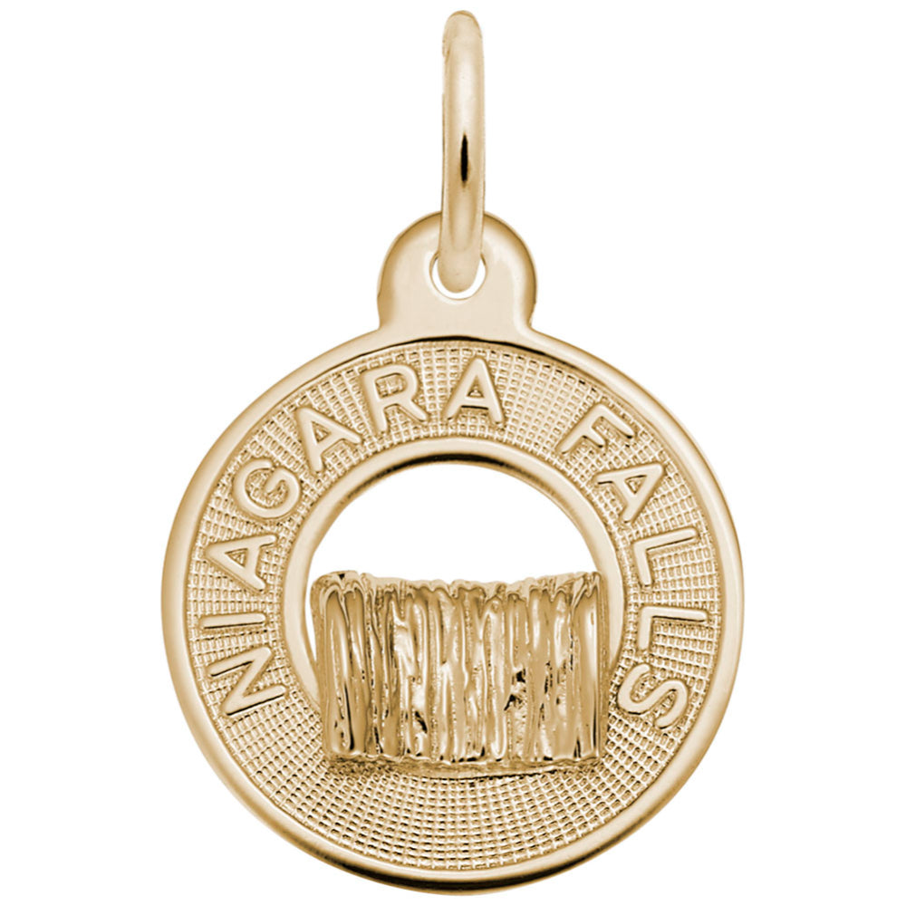 Gold Niagra Falls Ring Charm on a white background