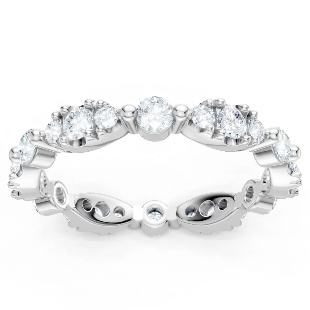 Diamond ring with a white gold band on a white background
