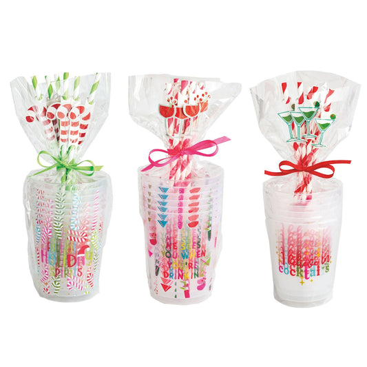 Mud Pie Holiday Party Cup & Straw Sets