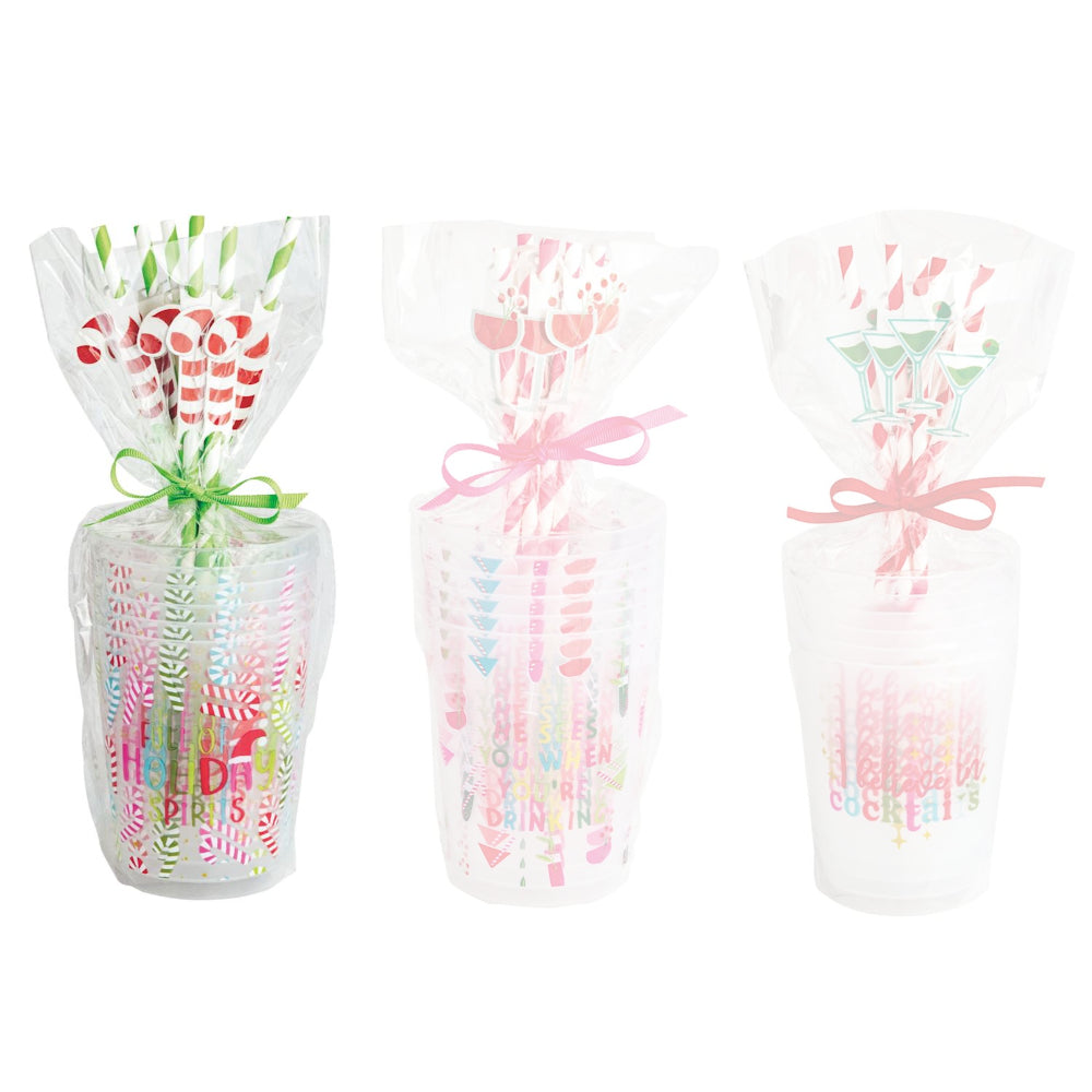 Mud Pie Holiday Party Cup & Straw Sets