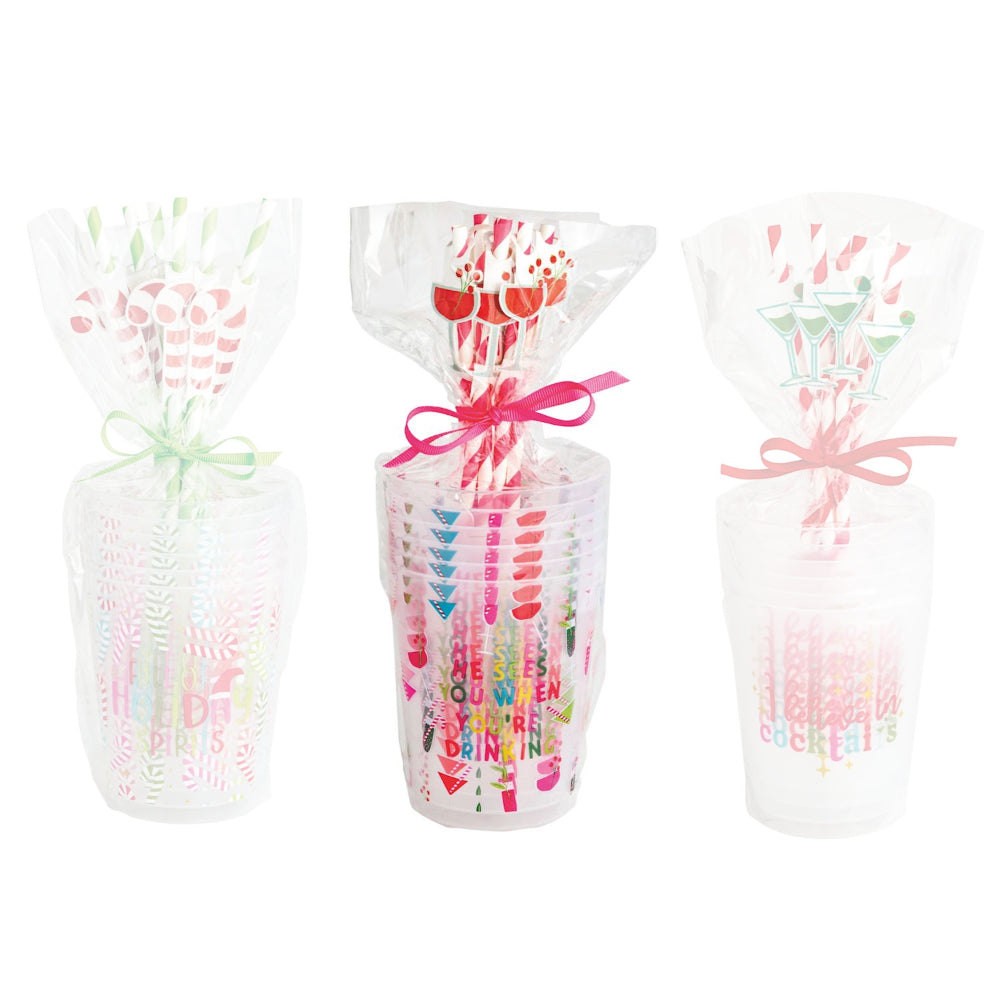 Mud Pie Holiday Party Cup & Straw Sets