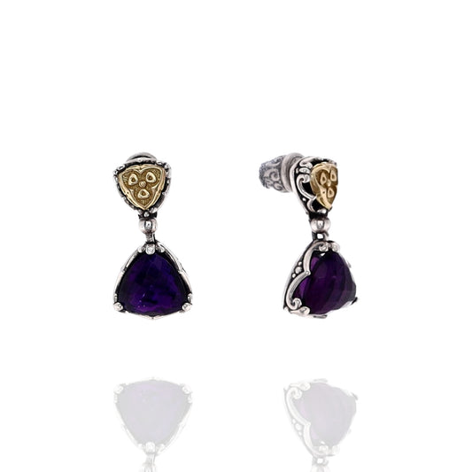 Konstantino Two Tone Anthos Prism Leaf Design Amethyst Dangle Earrings
