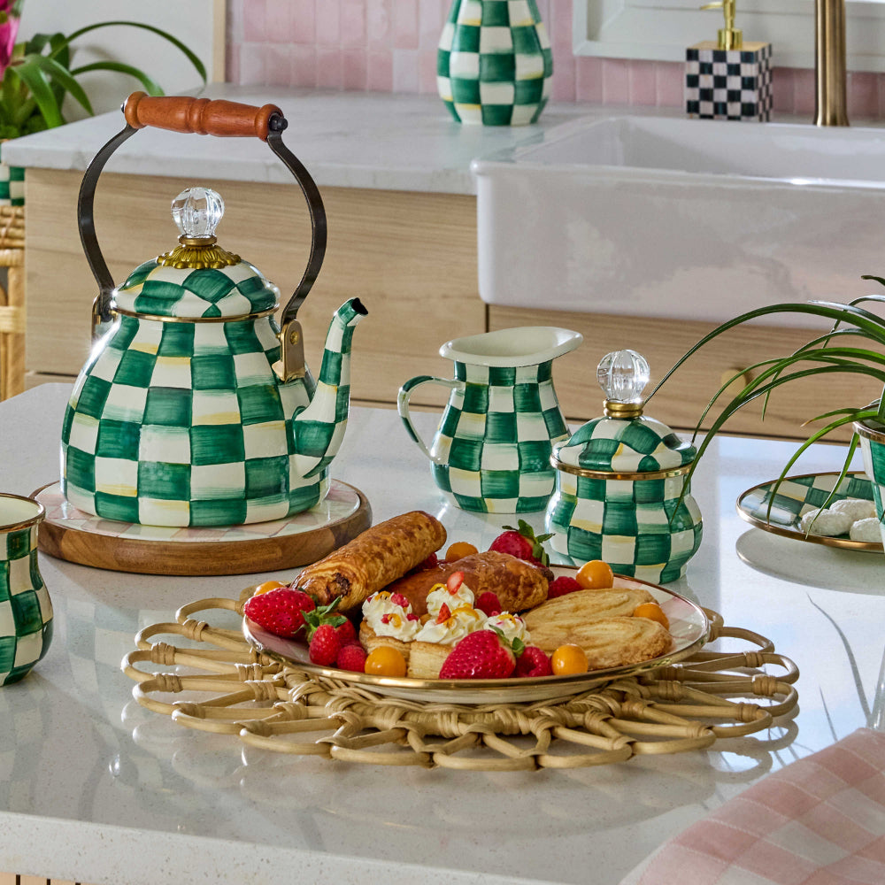 Mackenzie-Childs Emerald Check Lidded Sugar Bowl