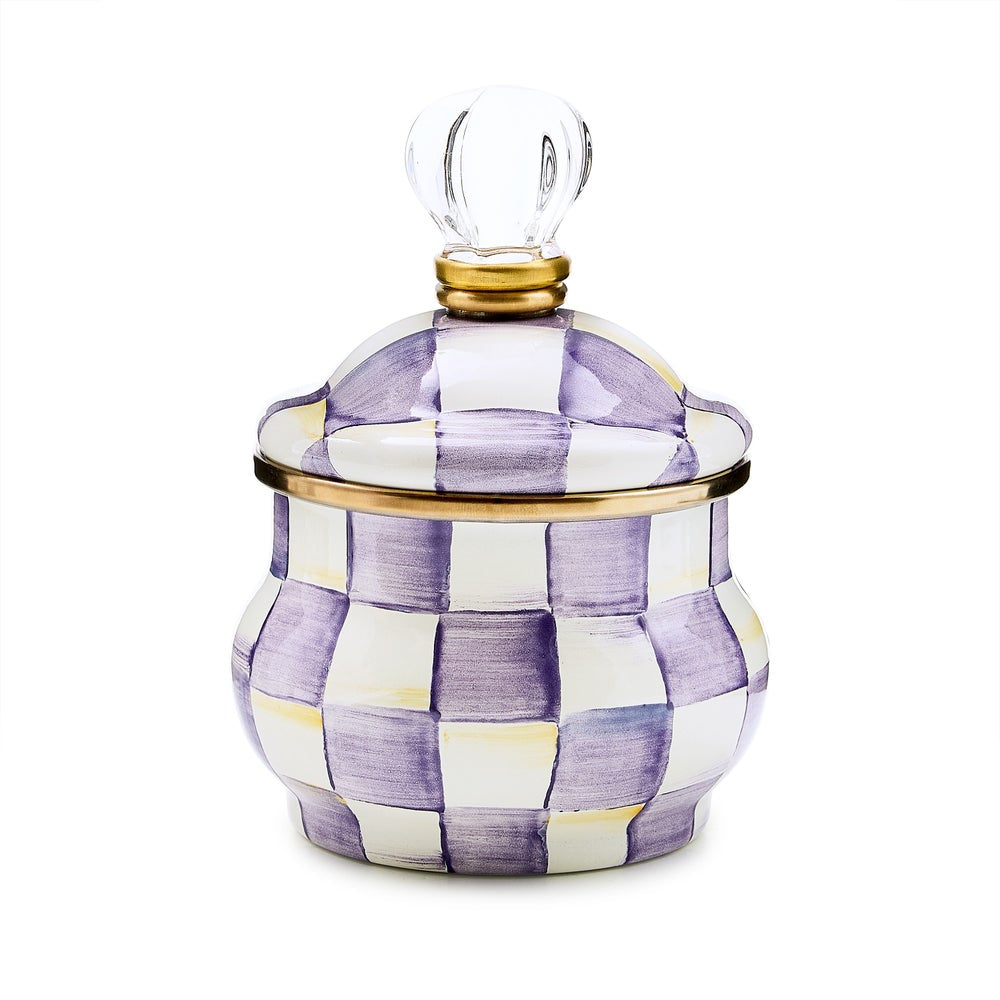 MacKenzie-Childs Violet Check Lidded Sugar Bowl