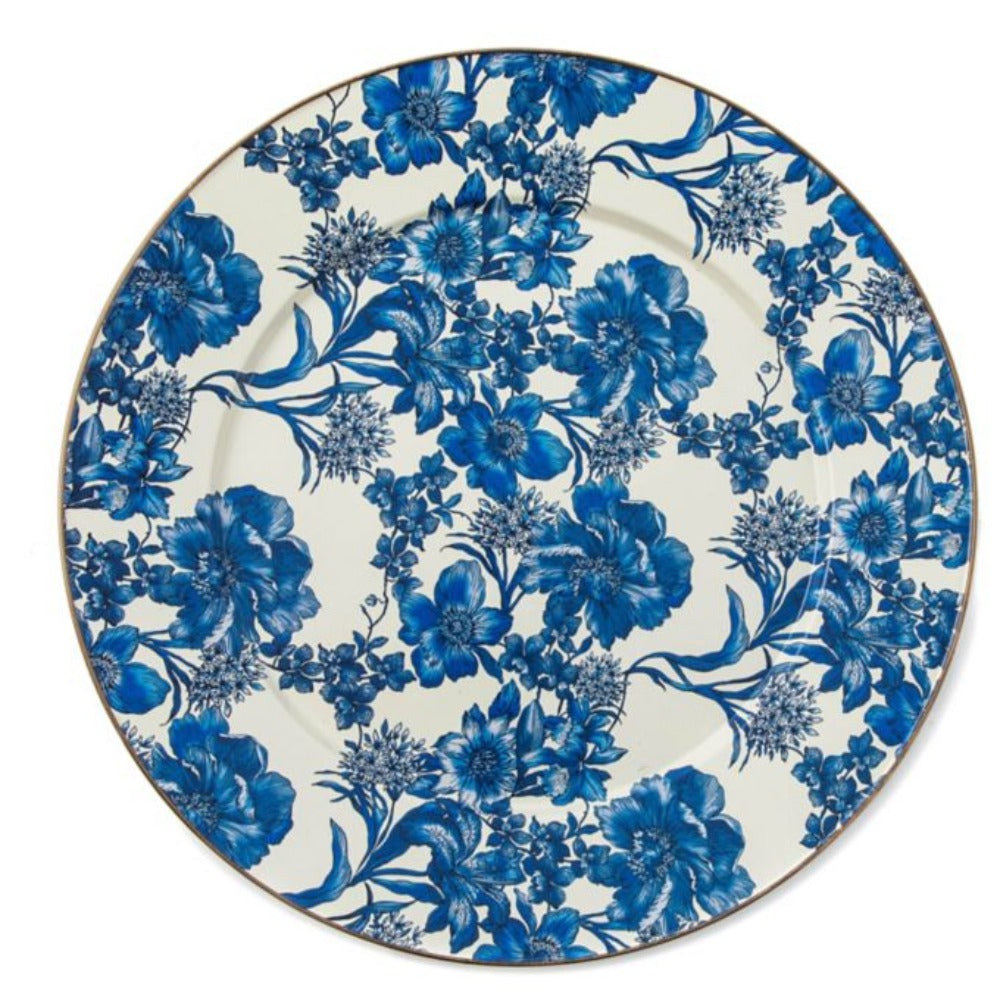 Floral plate with blue flowers on a white background