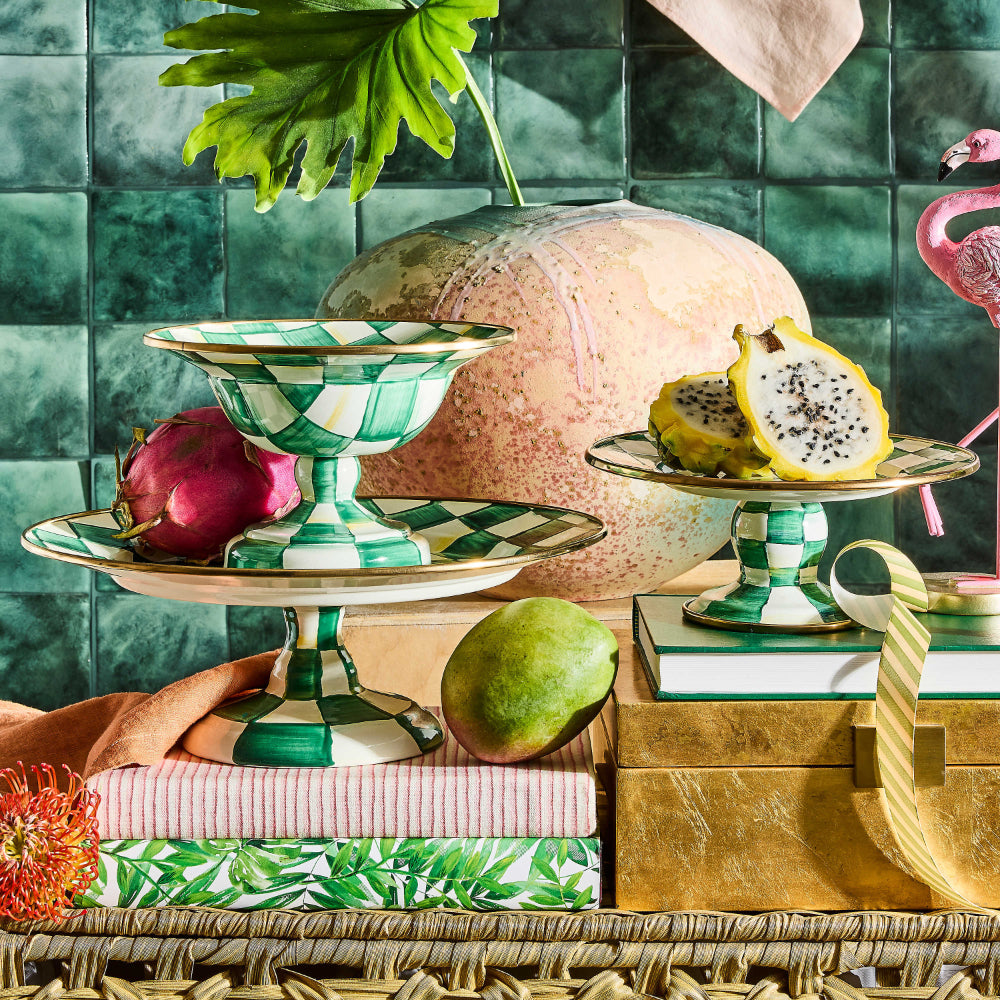 MacKenzie-Childs Emerald Check Large Compote