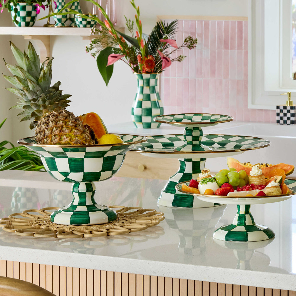 MacKenzie-Childs Emerald Check Large Compote