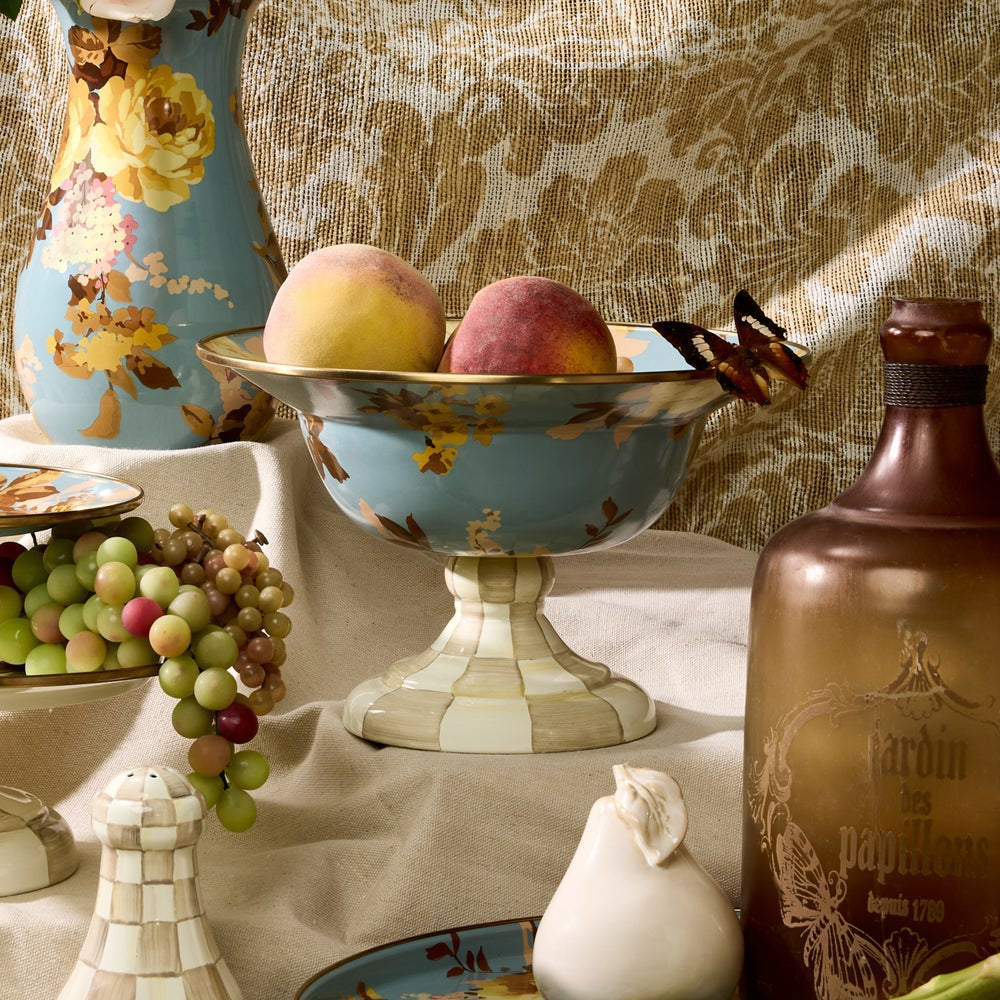 MacKenzie-Childs Wild Rose Slate Large Compote