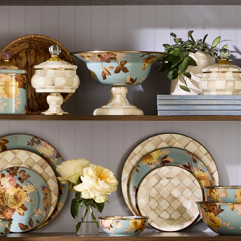 MacKenzie-Childs Wild Rose Slate Large Compote