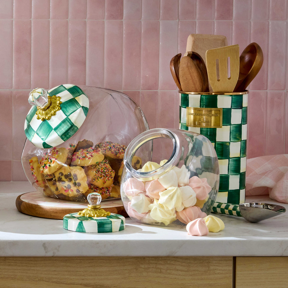 Mackenzie-Childs Cookie Jar with Emerald Check Lid