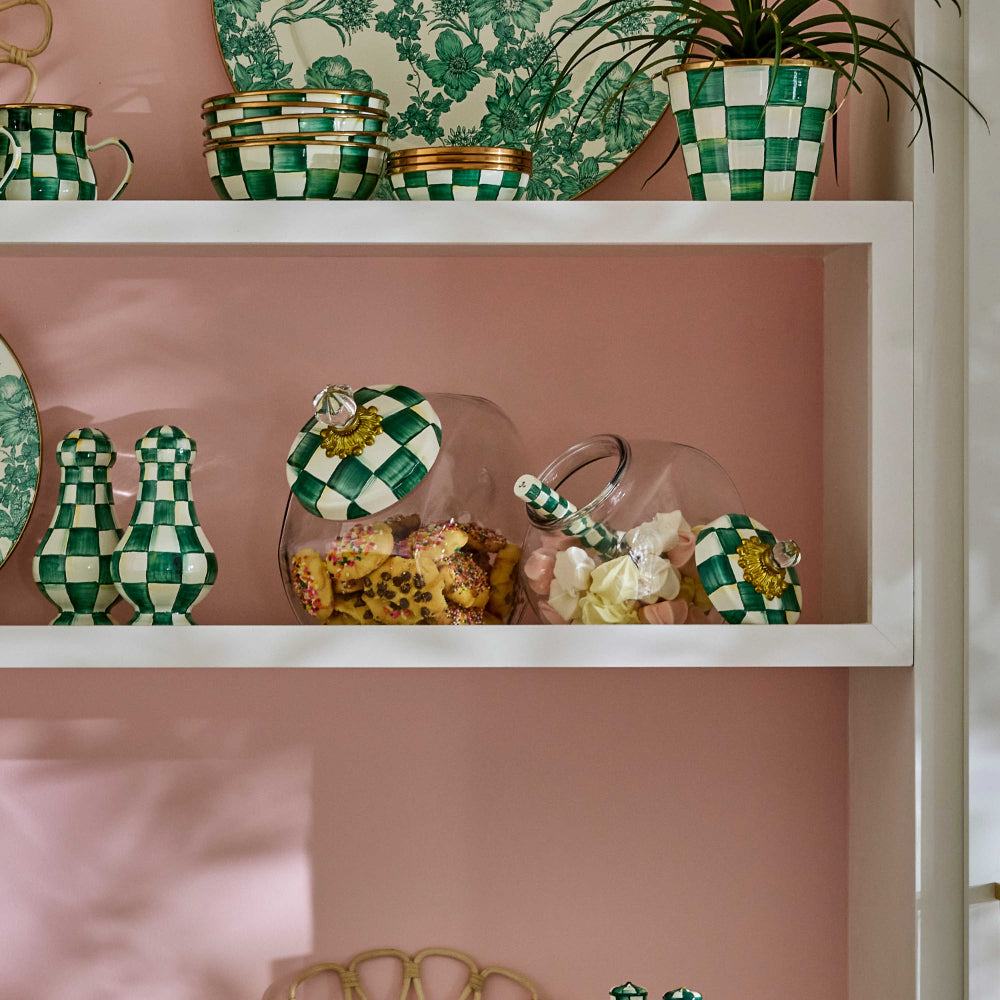 Mackenzie-Childs Cookie Jar with Emerald Check Lid