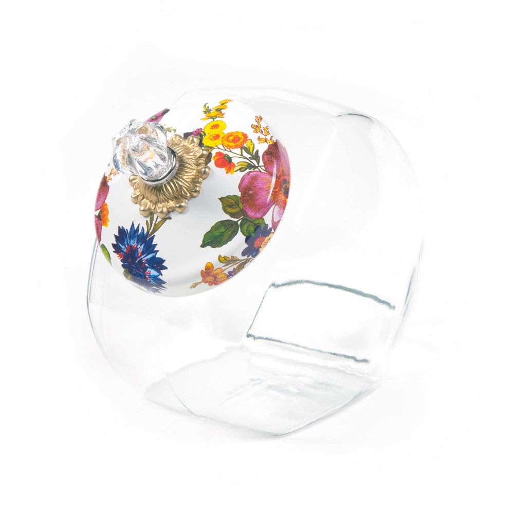 MacKenzie-Childs Cookie Jar with Flower Market Enamel Lid - White
