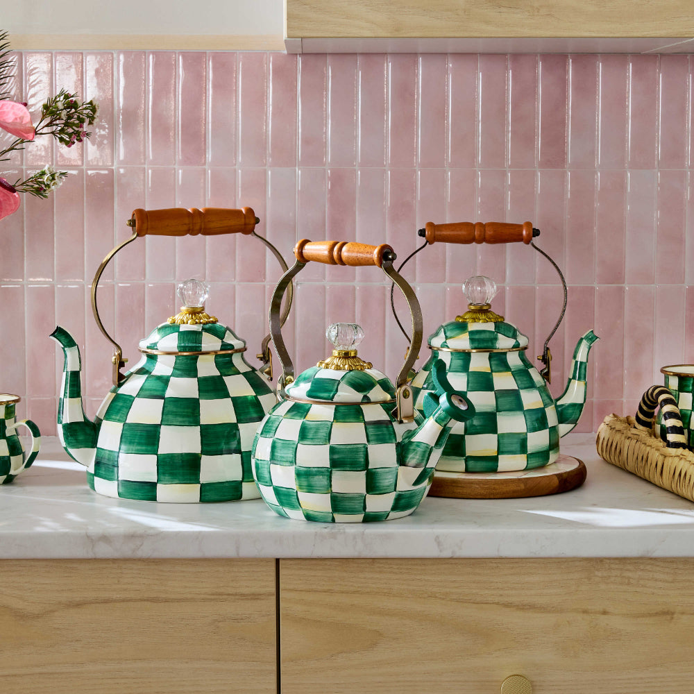 Mackenzie-Childs Emerald Check Tea Kettle
