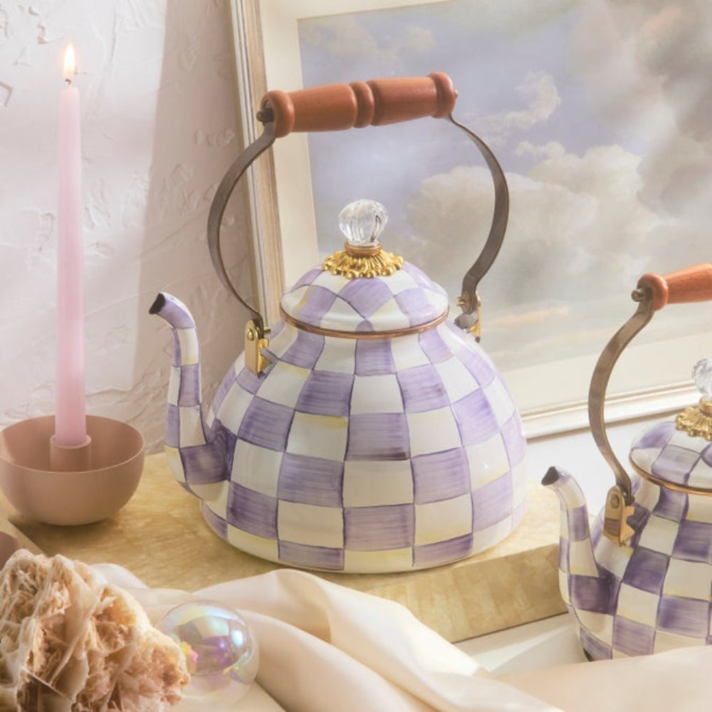 MacKenzie-Childs Violet Check Tea Kettle