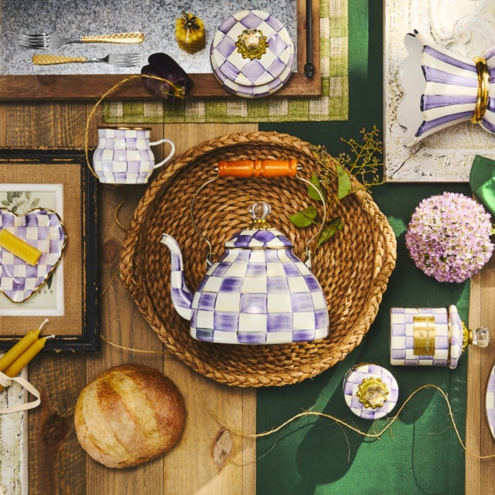 MacKenzie-Childs Violet Check Tea Kettle