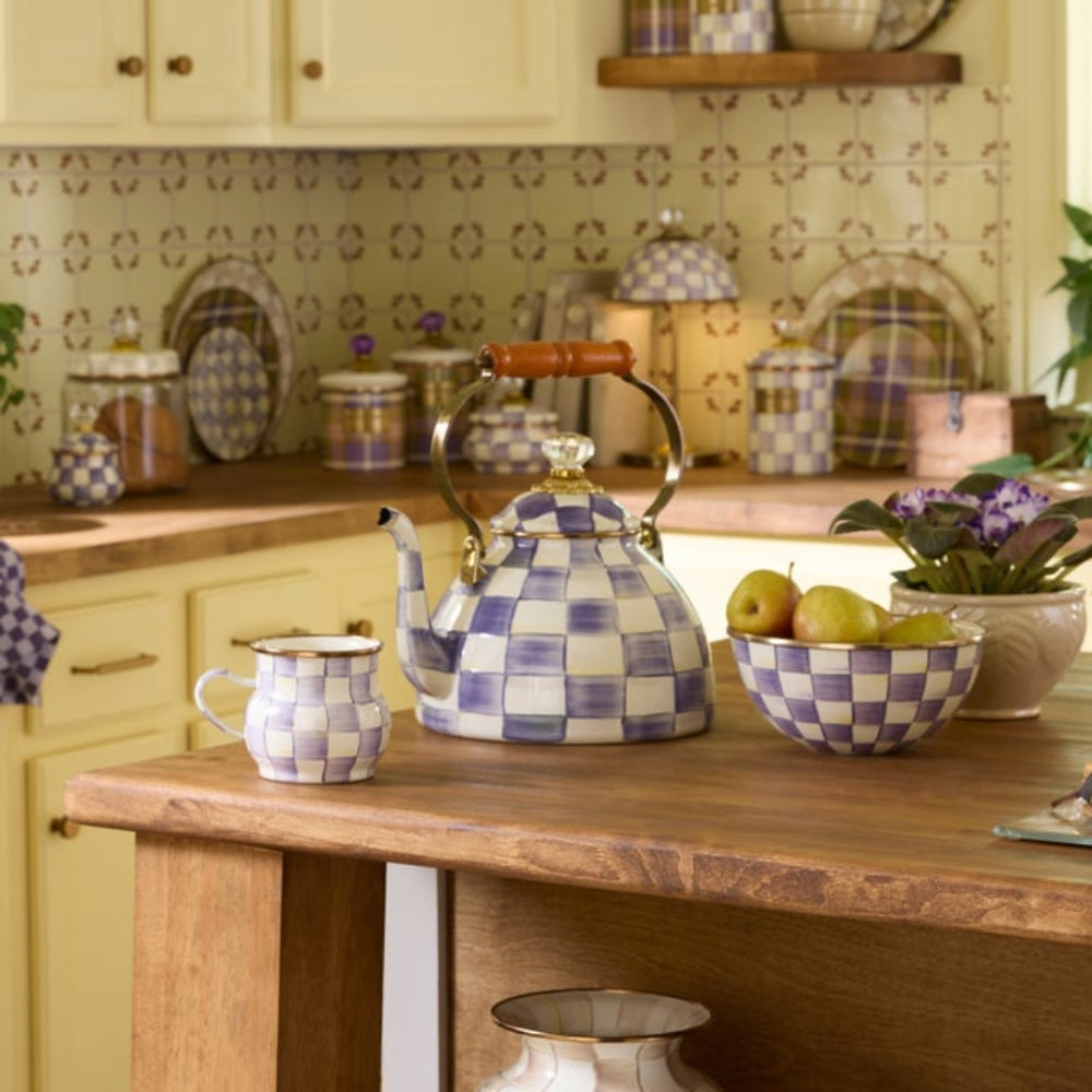 MacKenzie-Childs Violet Check Tea Kettle