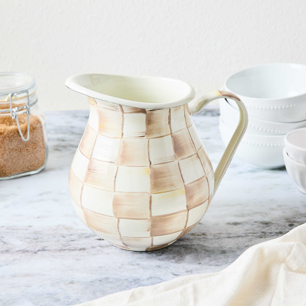 Mackenzie-Childs Mocha Check Pitcher