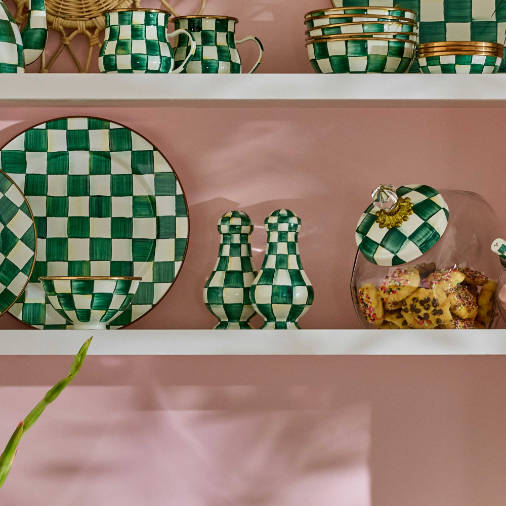 MacKenzie-Childs Emerald Check Large Salt & Pepper Shakers