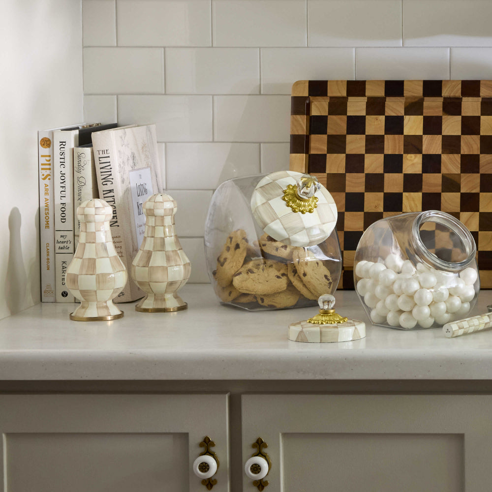 Mackenzie-Childs Mocha Check Large Salt & Pepper Shakers