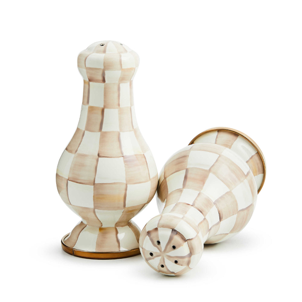 Mackenzie-Childs Mocha Check Large Salt & Pepper Shakers