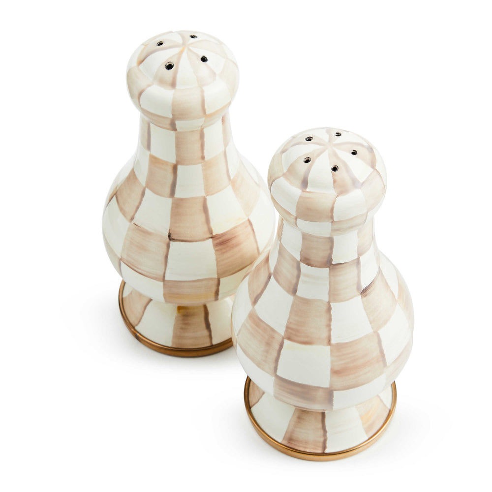 Mackenzie-Childs Mocha Check Large Salt & Pepper Shakers