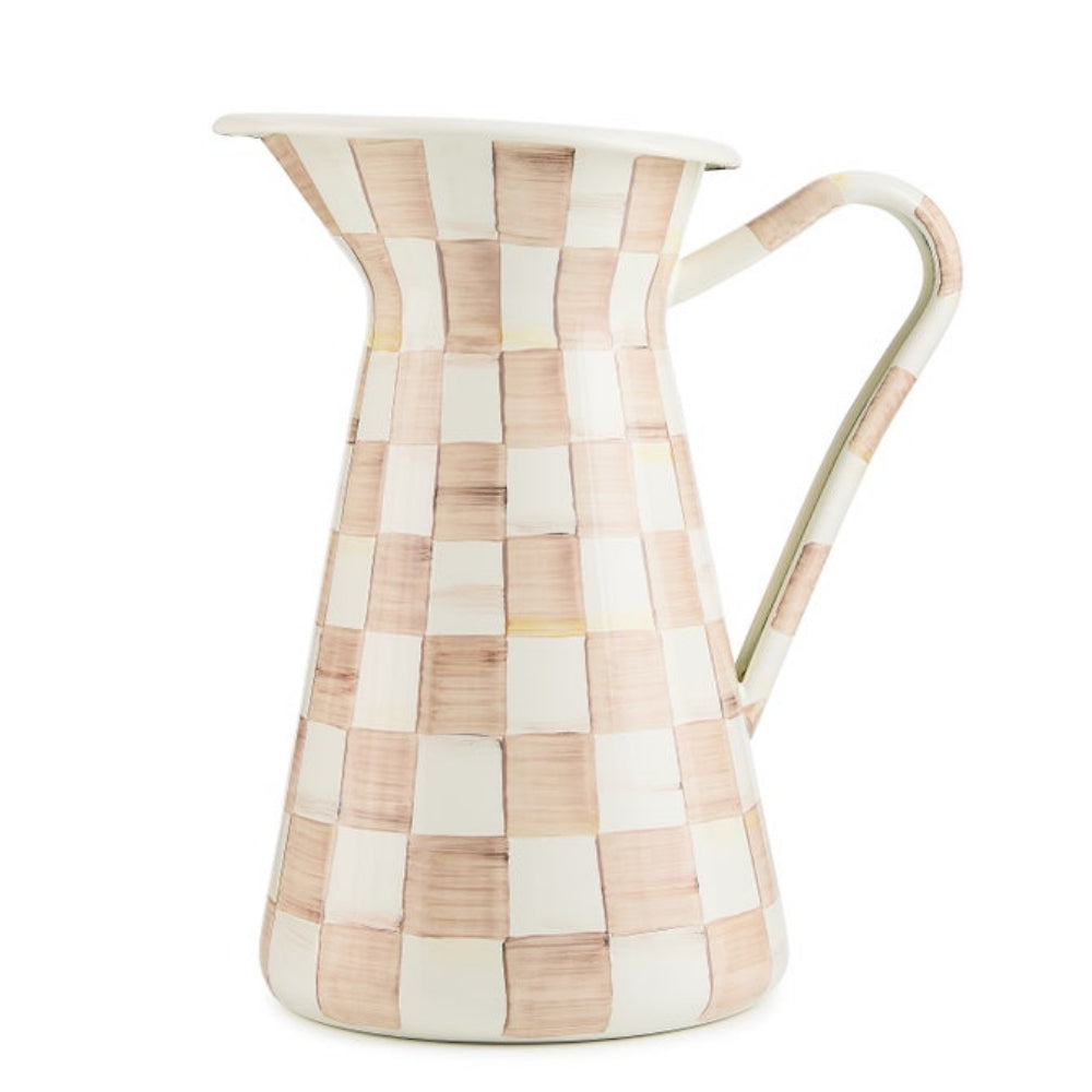 Checkered patterned pitcher on a white background