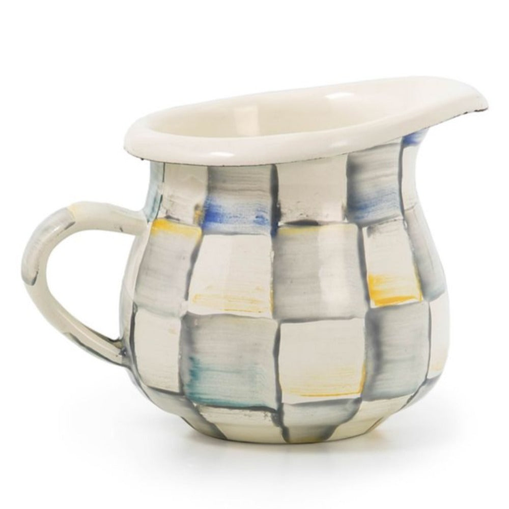 Sterling Check Enamel Little Creamer on a white backround 