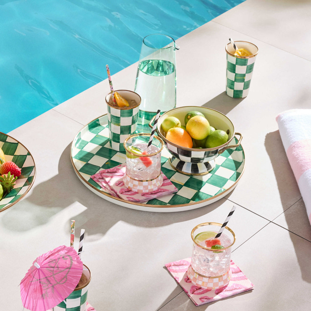 Mackenzie-Childs Emerald Check Round Tray