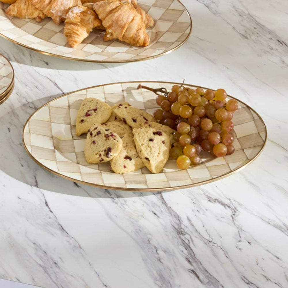 MacKenzie Childs Mocha Check Small Oval Platter