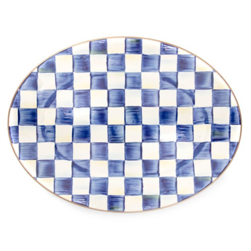 A top photo of MacKenzie-Childs Medium Royal Check Enamel Oval Platter