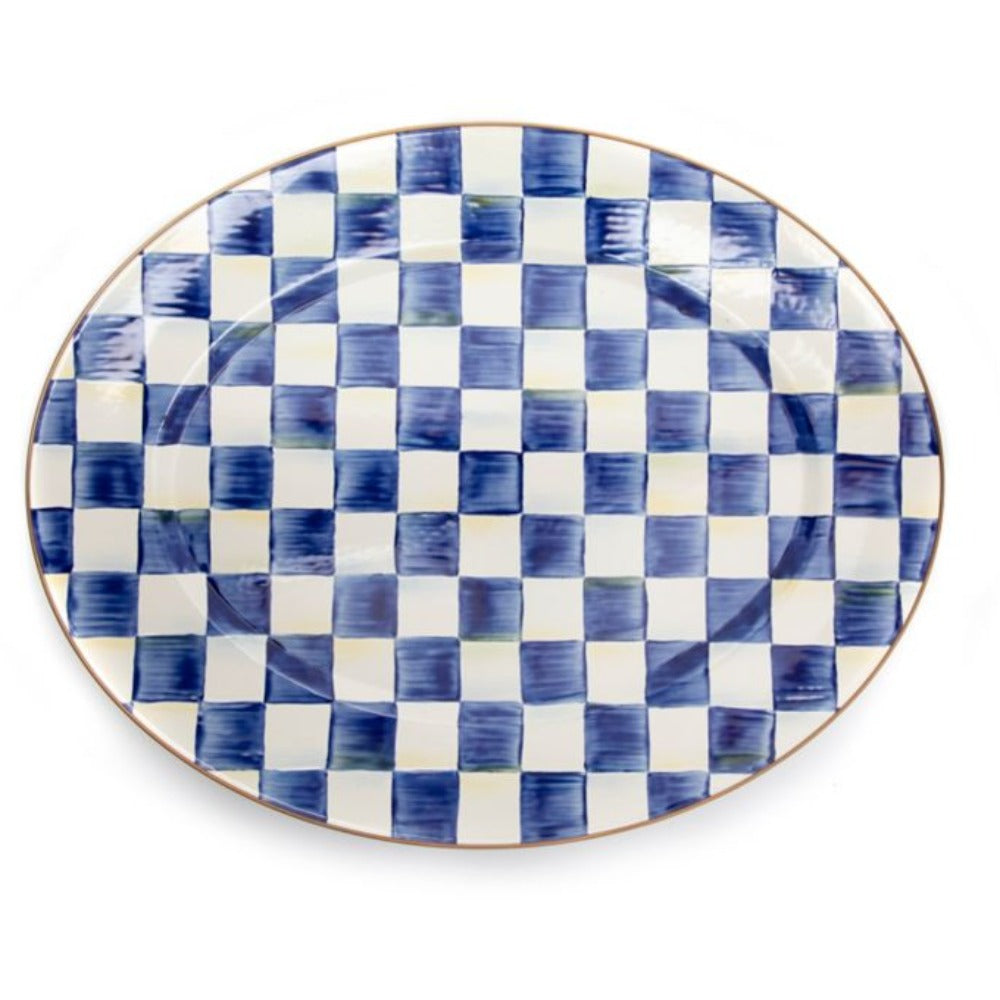 A top photo of MacKenzie-Childs Large Royal Check Enamel Oval Platter