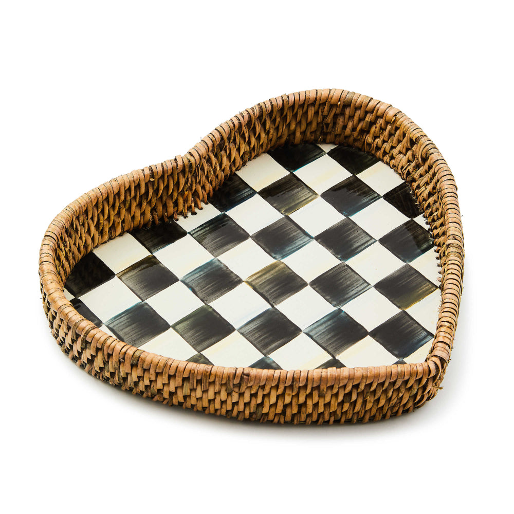 MacKenzie-Childs Courtly Check Enamel & Rattan Heart Tray