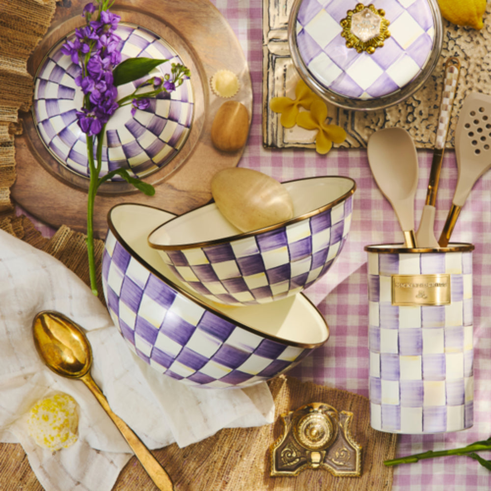 MacKenzie-Childs Violet Check Everyday Bowl
