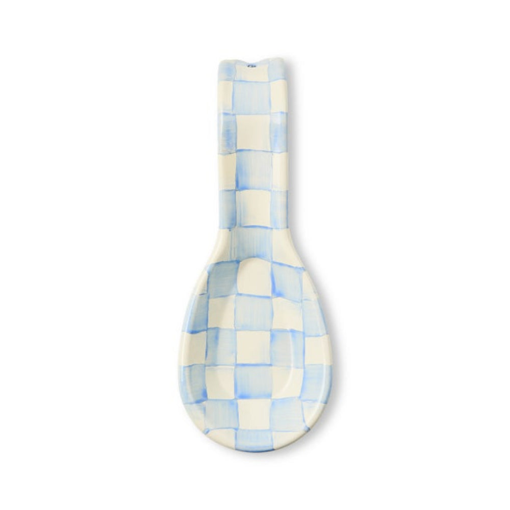 Sky Check Spoon rest with blue and white checkered pattern on a white background
