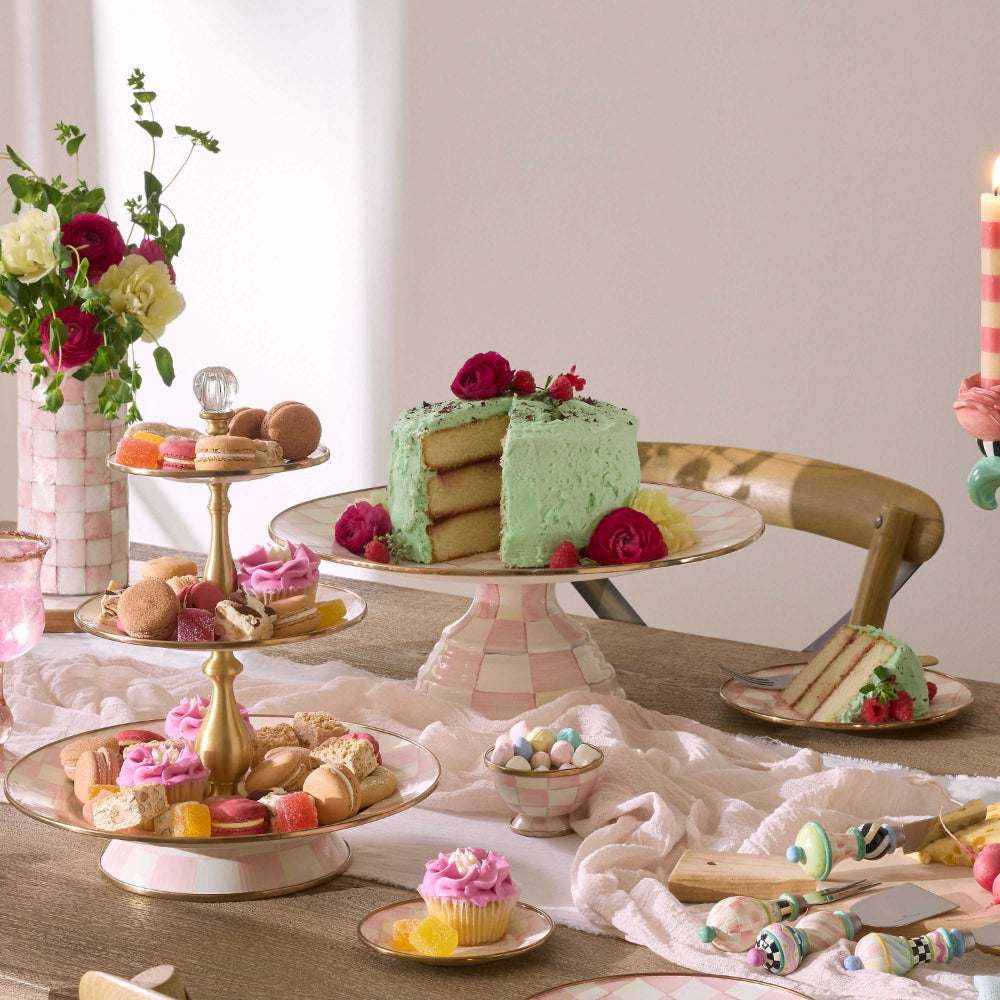 Mackenzie-Childs Rosy Check Large Pedestal Platter