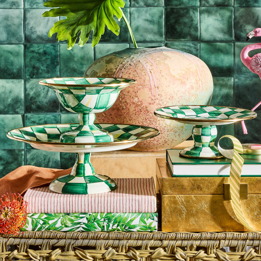 Mackenzie-Childs Emerald Check Pedestal Platter