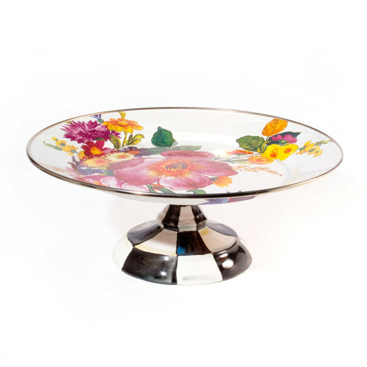 MacKenzie-Childs Flower Market Small Pedestal Platter - White