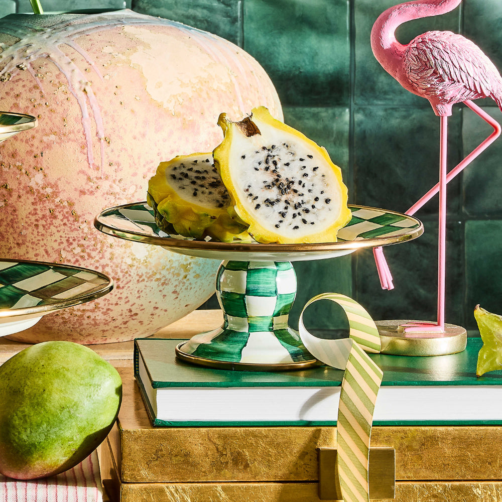 Mackenzie-Childs Emerald Check Pedestal Platter