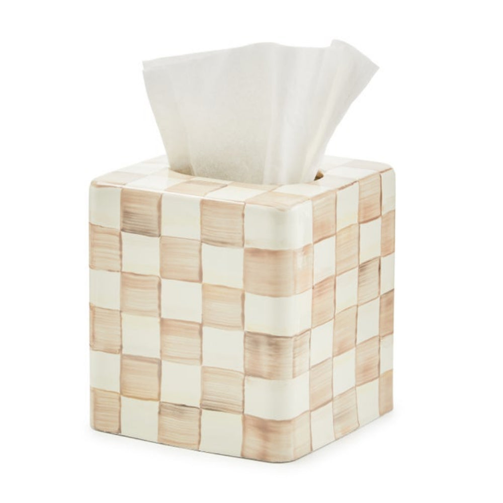 Tissue box cover with checkered pattern on a white background