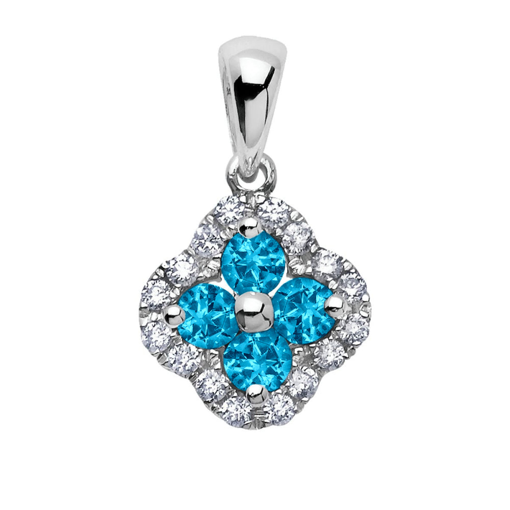 14k Blue Topaz and Diamond Scalloped Halo Pendant Necklace