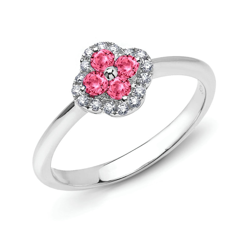 14k Pink Tourmaline and Diamond Scalloped Halo Ring