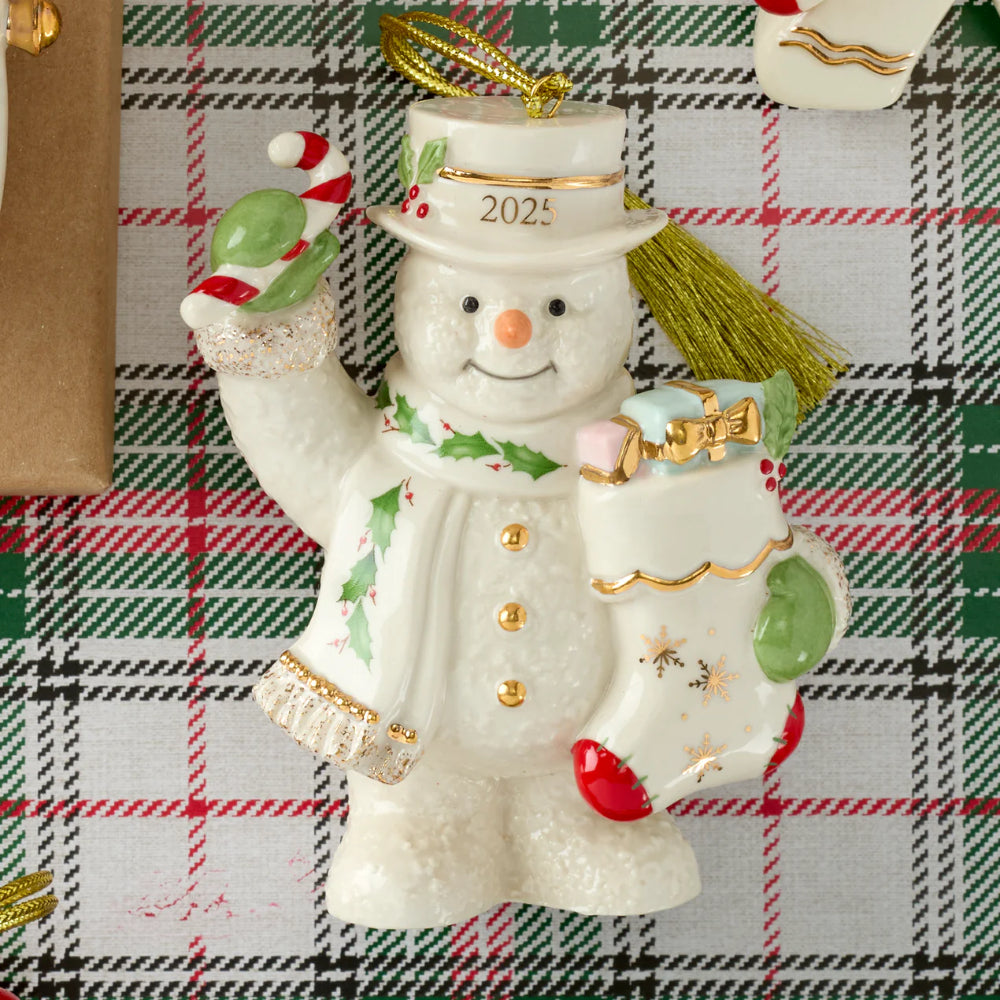 Lenox 2025 Snowman with Stocking Ornament