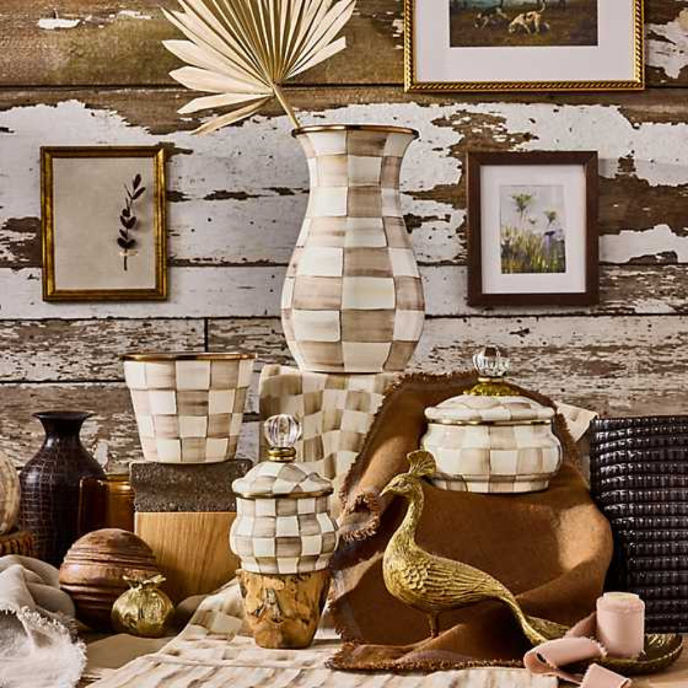 Mackenzie-Childs Mocha Check Vase