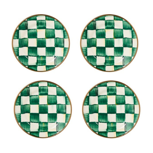 MacKenzie-Childs Emerald Check Enamel Appetizer Plates - Set of 4