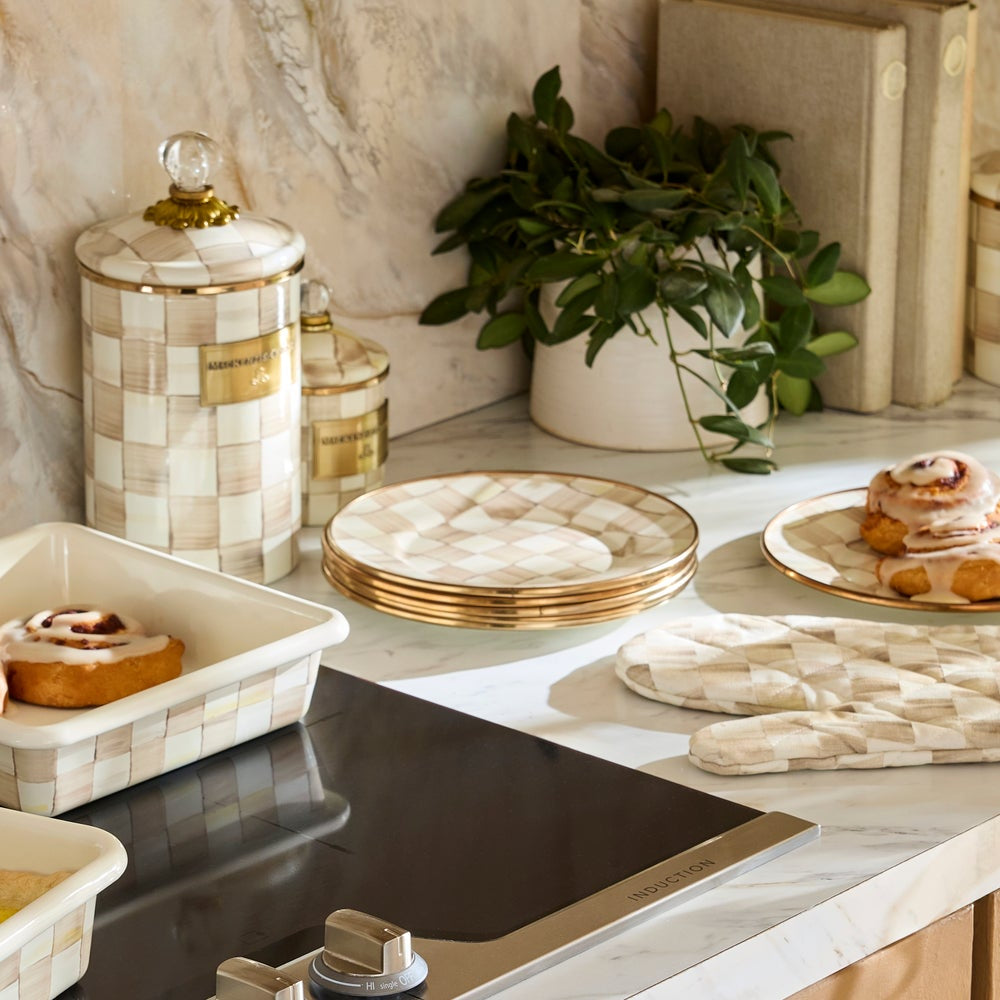 MacKenzie-Childs Mocha Check Appetizer Plates - Set of 4