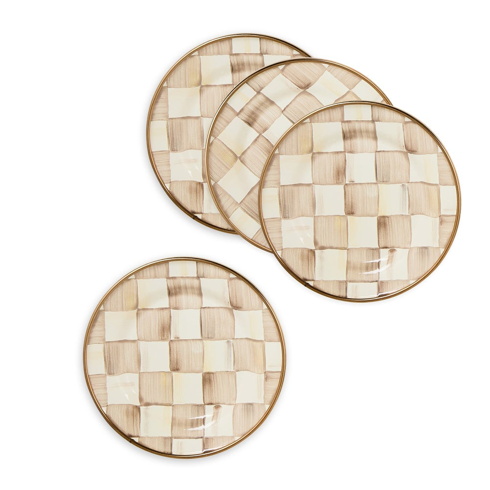MacKenzie-Childs Mocha Check Appetizer Plates - Set of 4