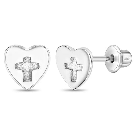 Children's Sterling Silver Heart & Cross Cutout Earrings